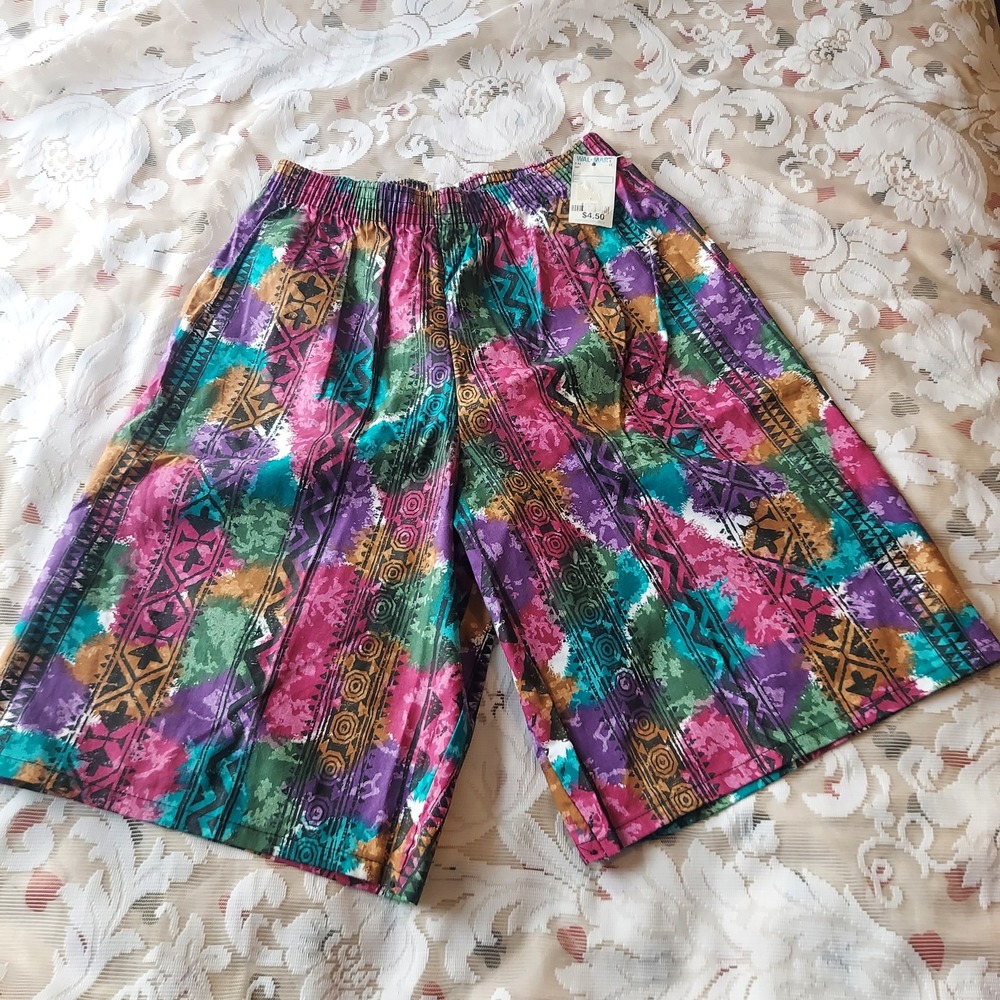 Vintage 90s Wal-Mart High Waisted Geometric Print Cotton Shorts Multicolor Small
